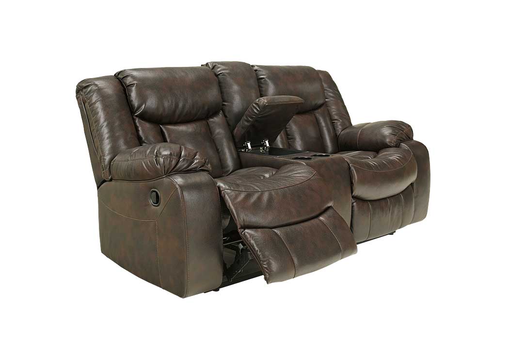 Carnell Walnut Double Reclining Loveseat w/ Console,Signature Design by Ashley