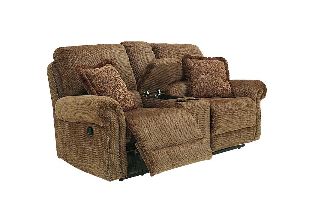 Macnair Umber Double Reclining Power Loveseat w/ Console,Signature Design by Ashley