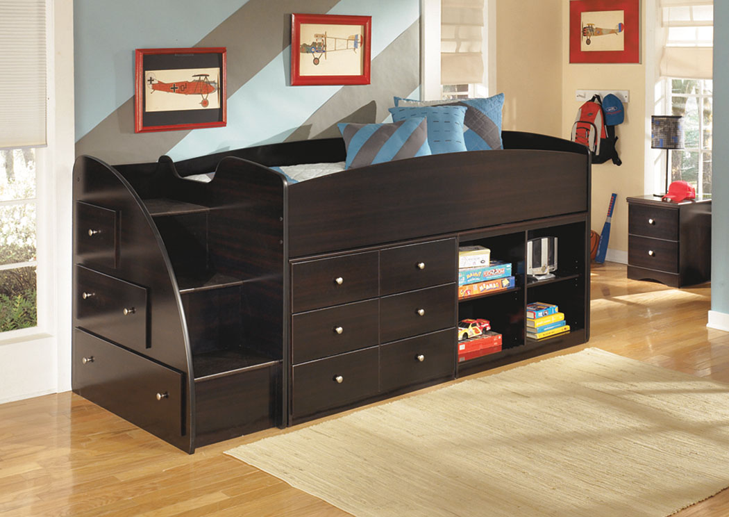 Embrace Twin Loft Bed w/ Bookcase, Storage & Stairs,Signature Design by Ashley