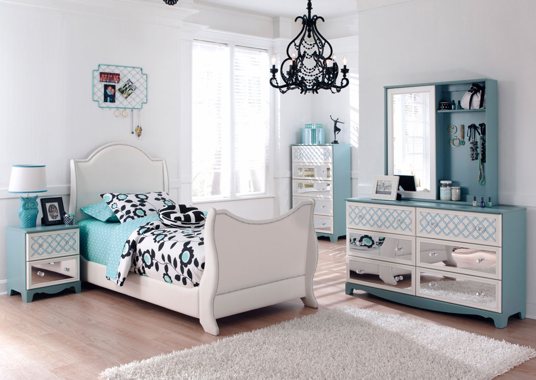 Mivara Twin Upholstered Sleigh Bed, Dresser & Mirror,Signature Design by Ashley