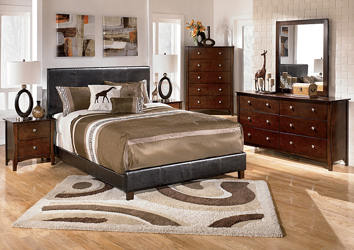 Rayville Queen Upholstered Bed, Dresser & Mirror