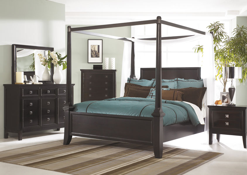 Martini Suite King Poster Bed, Dresser, Mirror, Chest & Night Stand