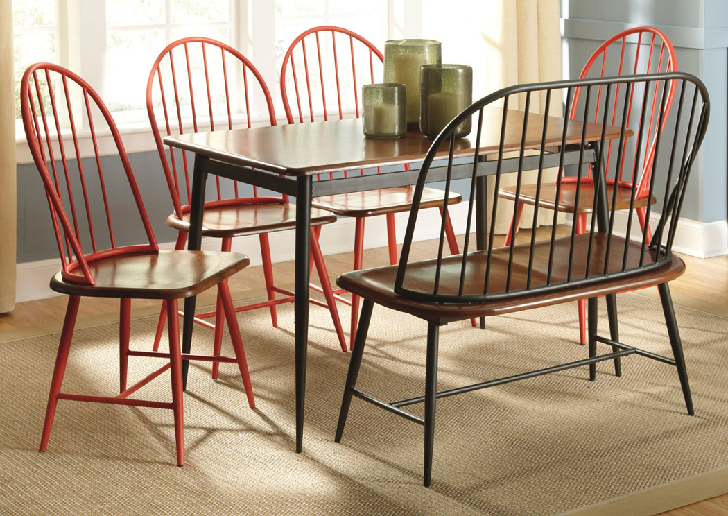 Shanilee Rectangular Dining Table w/ 4 Red Side Chairs & Black Double Dining Chair,Signature Design by Ashley