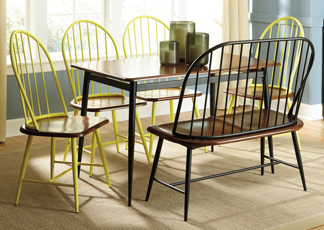 Shanilee Rectangular Dining Table w/ 4 Yellow Side Chairs & Black Double Dining Chair,Signature Design by Ashley
