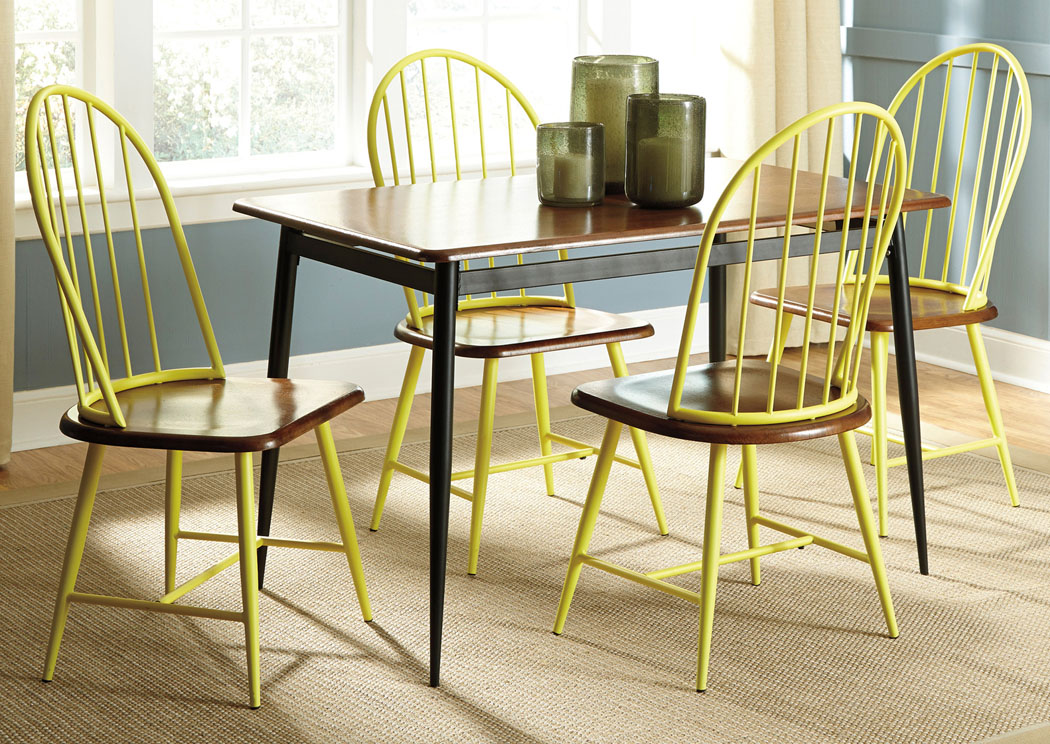 Shanilee Rectangular Dining Table w/ 4 Yellow Side Chairs,Signature Design by Ashley