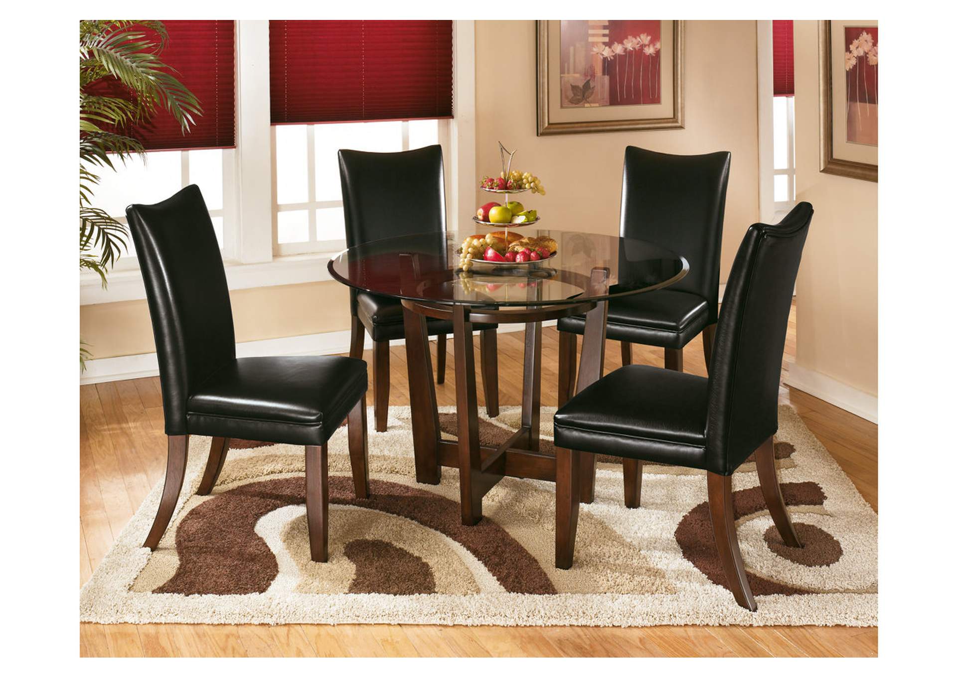 Charell Round Dining Table w/ 4 Black Side Chairs