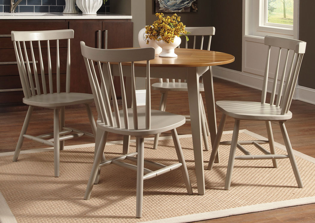 Bantilly Light Gray Round Dining Room Table w/ 4 Gray Side Chairs,Signature Design by Ashley