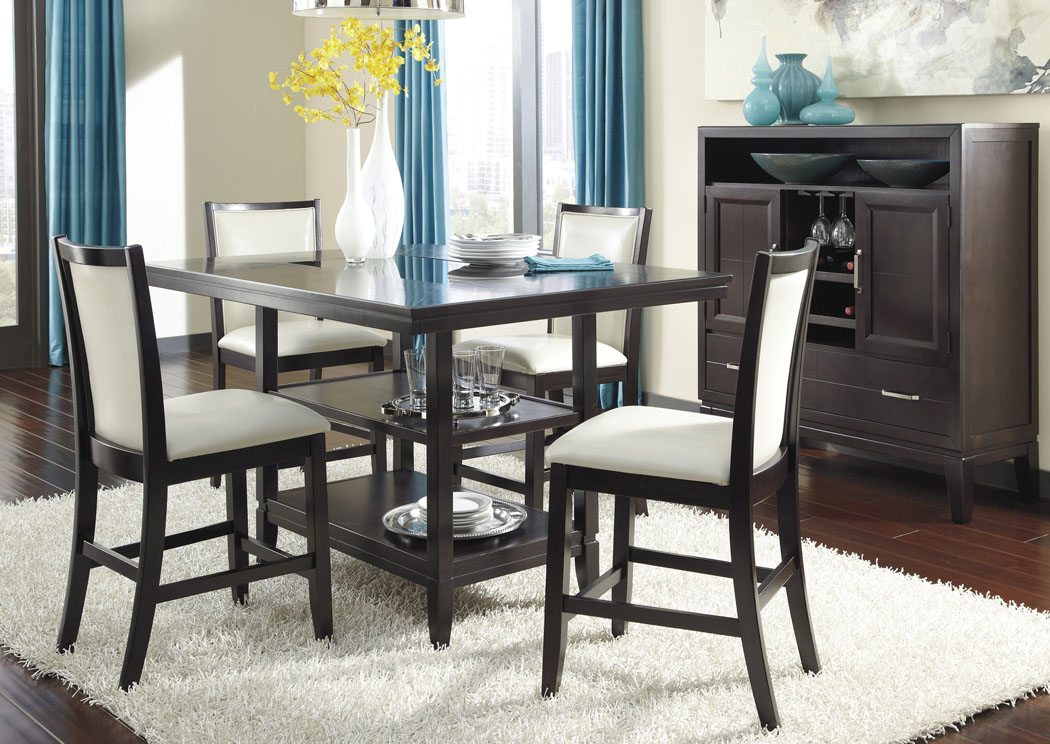 Trishelle Rectangular Counter Table w/ 4 Cream Upholstered Barstools & Server,Ashley