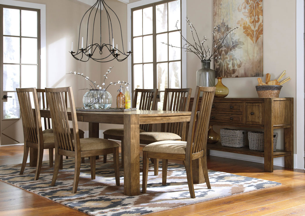 Birnalla Rectangular Extension Dining Table w/ 6 Side Chairs