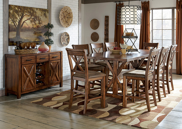 Waurika Rectangular Counter Extension Table w/ 8 Upholstered Barstools,Signature Design by Ashley