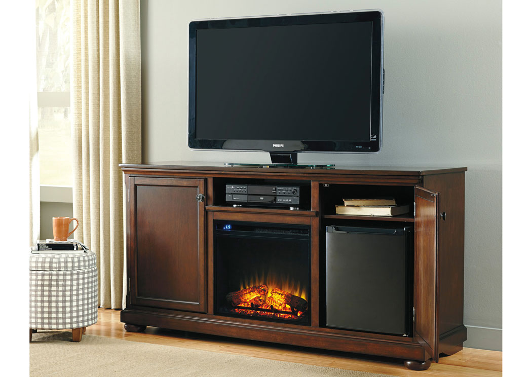 Porter Large TV Stand w/ LED Fireplace & Electric Cooler,Millennium