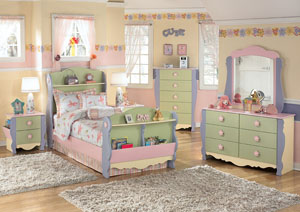 Doll House Twin Sleigh Bed, Dresser & Mirror