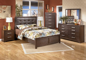 Aleydis Queen Upholstered Bed, Dresser, Mirror & Chest