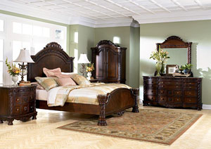 North Shore King Panel Bed, Dresser, Mirror & Armoire
