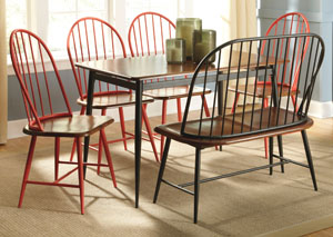 Shanilee Rectangular Dining Table w/ 4 Red Side Chairs & Black Double Dining Chair