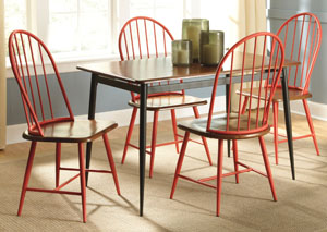 Shanilee Rectangular Dining Table w/ 4 Red Side Chairs