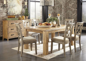 Image for Mestler Medium Brown Rectangular Dining Table w/ 6 Antique White Upholstered Side Chairs