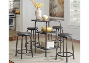 Hattney Round Counter Height Table w/ 4 Swivel Barstools