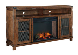 Image for Tamonie Rustic Brown XL TV Stand With LED fireplace