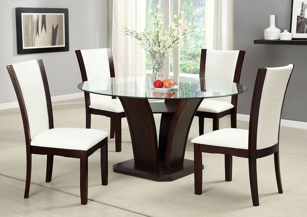 Quality Furniture WA Manhattan l Round Glass Top Dining Table w/4 Side