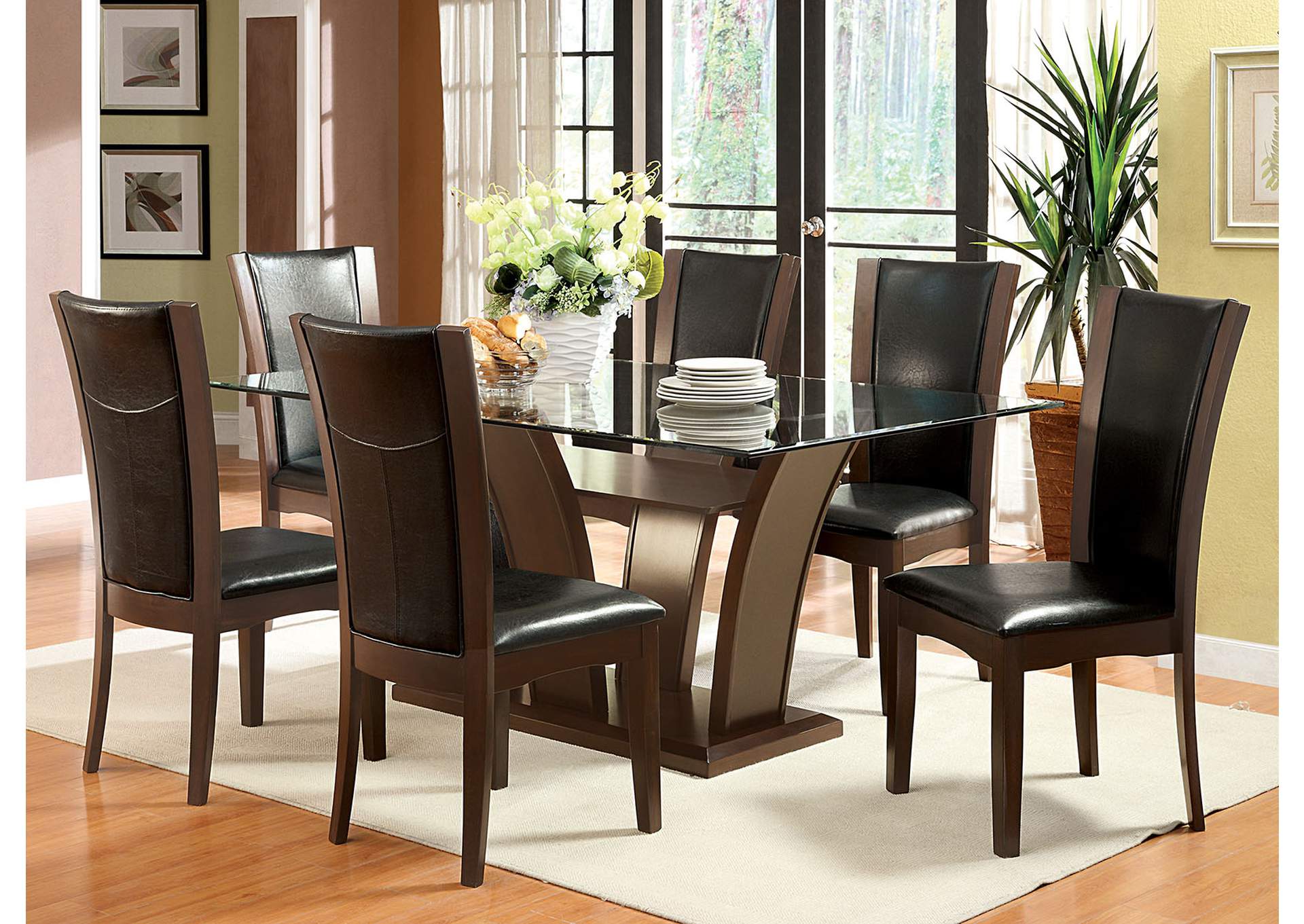 255049 Manhattan l Rectangle Glass Dining Table w/4 Side Chairs