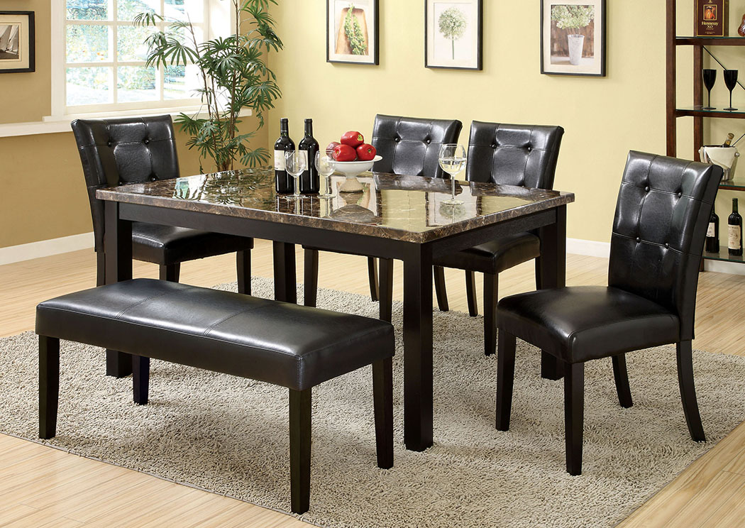 253539 Boulder I Black Faux Marble Top Dining Table W Bench And 4