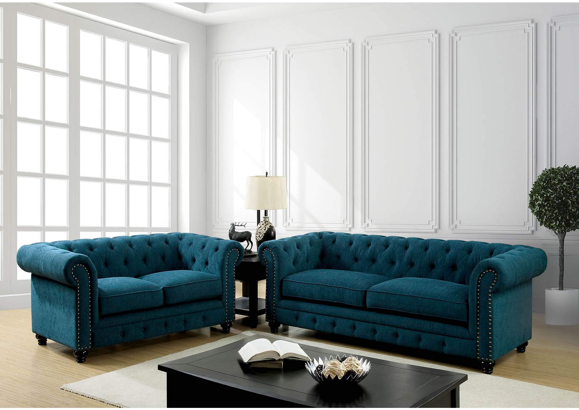 Best Buy Furniture and Mattress Stanford Dark Teal Sofa and Loveseat