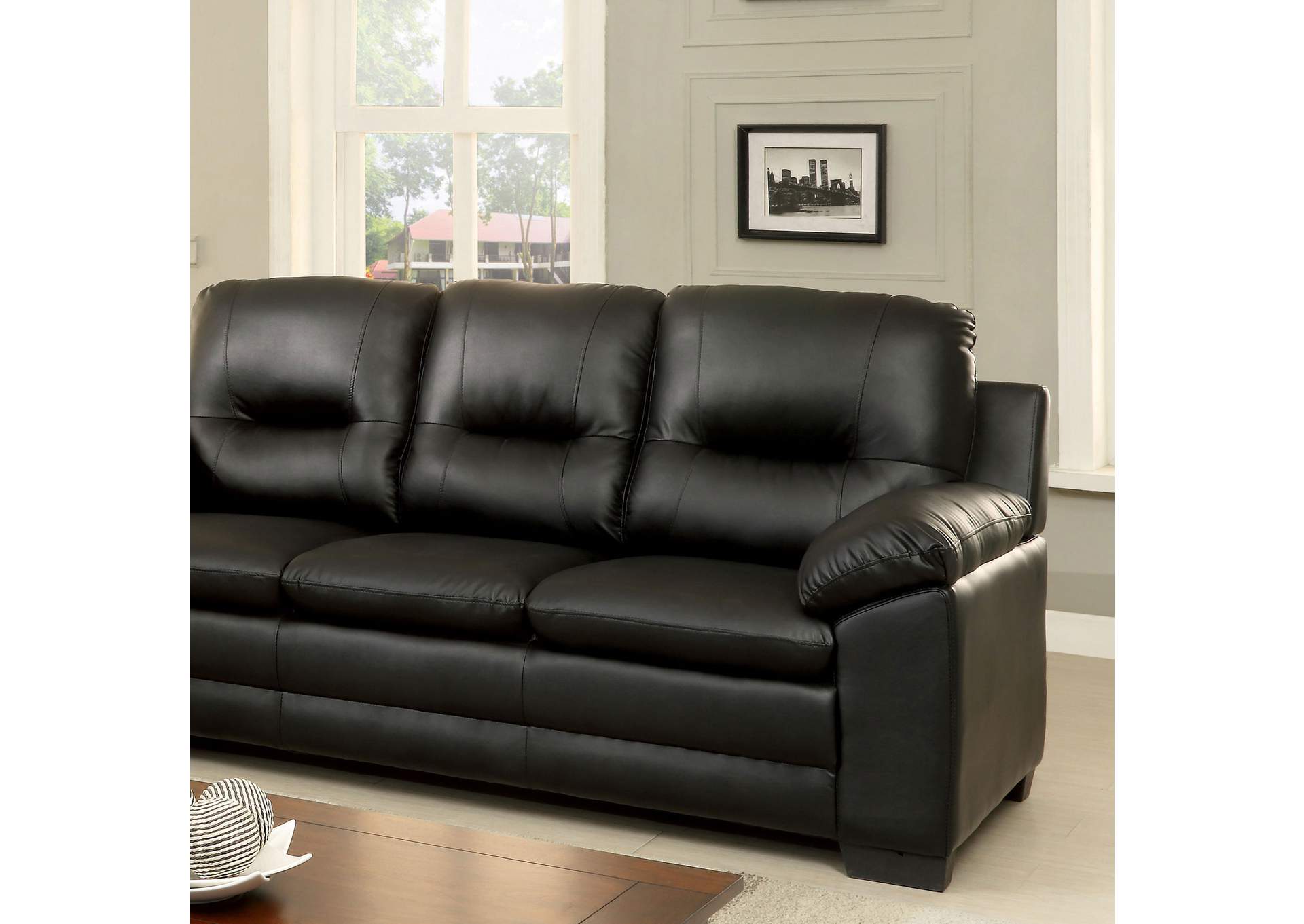 Best Buy Furniture and Mattress Parma Black Polyurethane Sofa