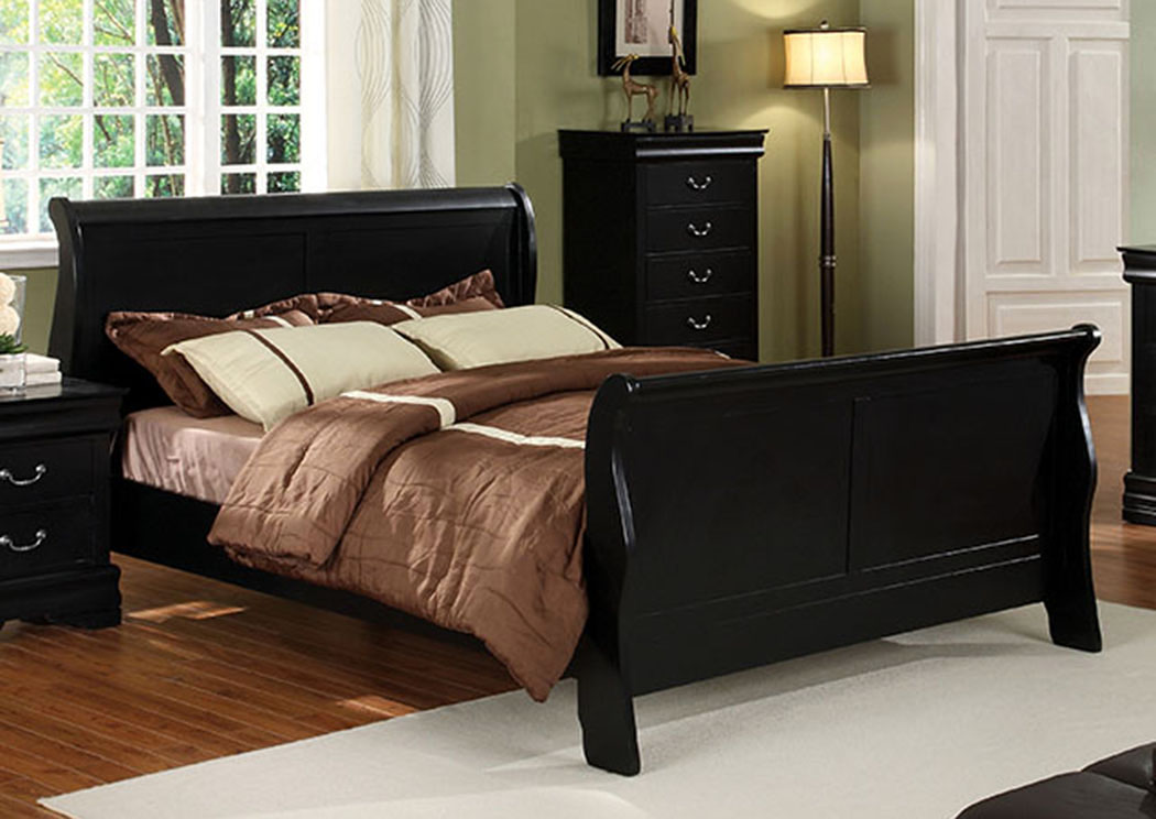 Furniture Ville - Bronx NY Louis Philippe II Black California King Sleigh Bed