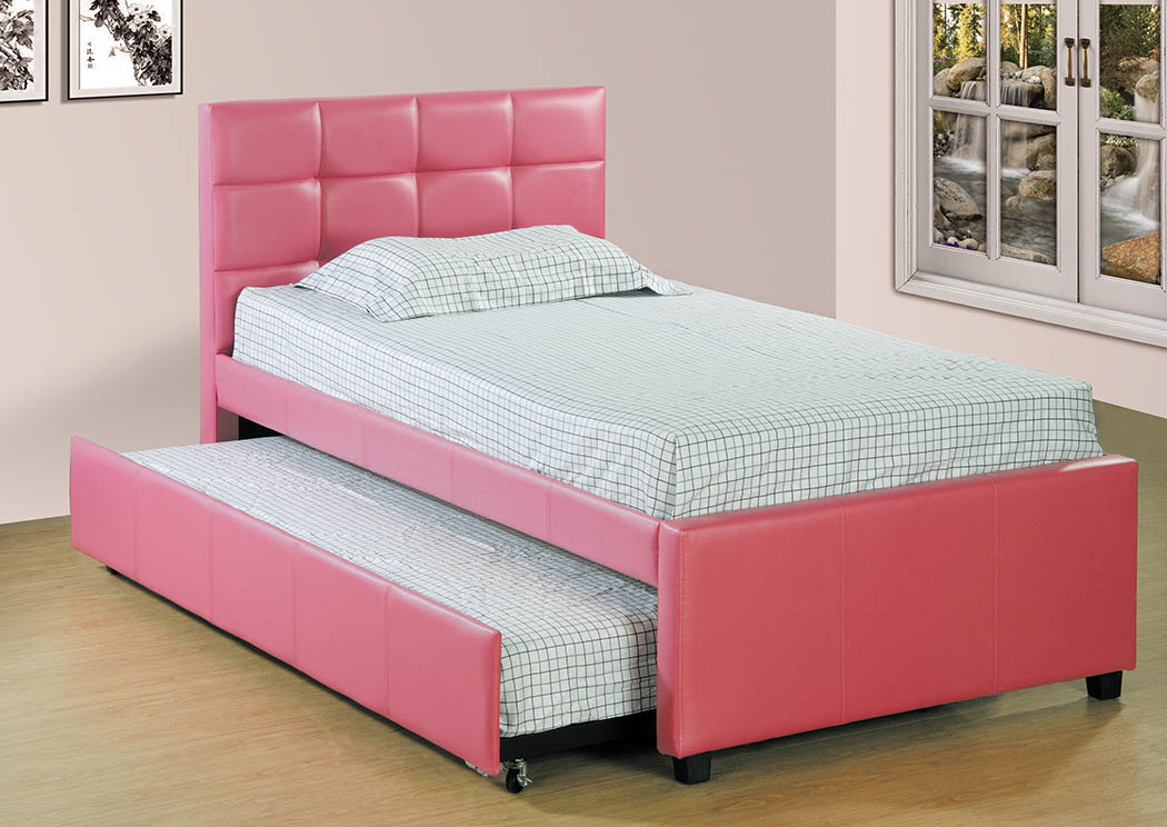 432229 pink upholstered twin trundle bed