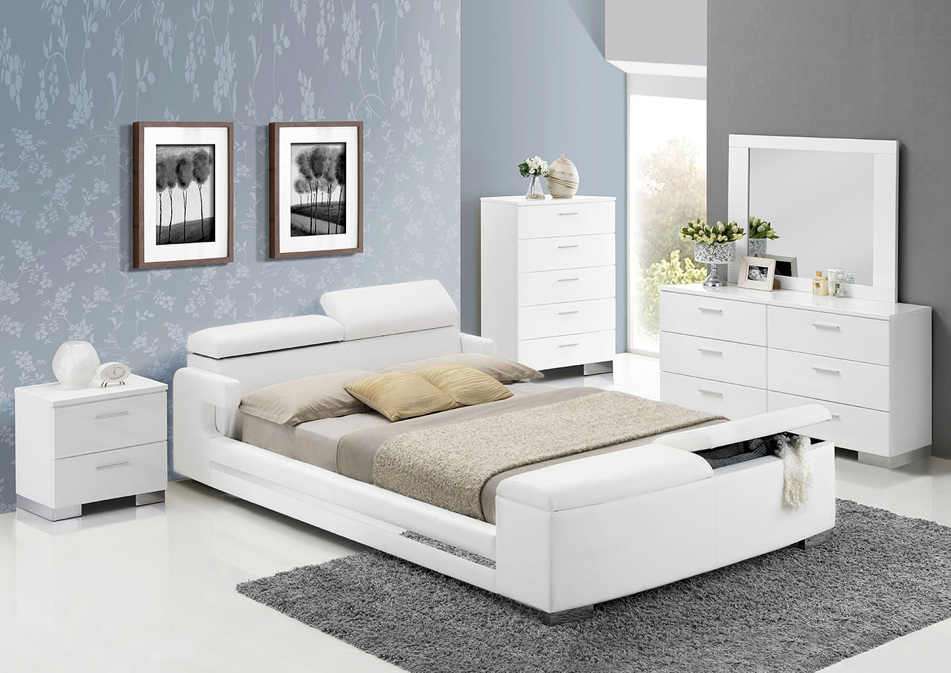Goree S Furniture Opelika Al Layla White Pu Leather Queen