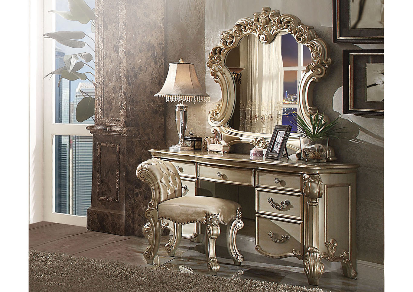 Vendome Gold Patina Bone Vanity Stool Big Box Furniture Discount Furniture Stores In Miami Florida