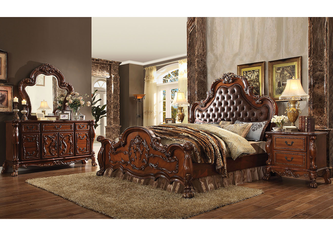Royal Furniture Gifts Dresden Cherry Oak Queen Upholstered Bed W