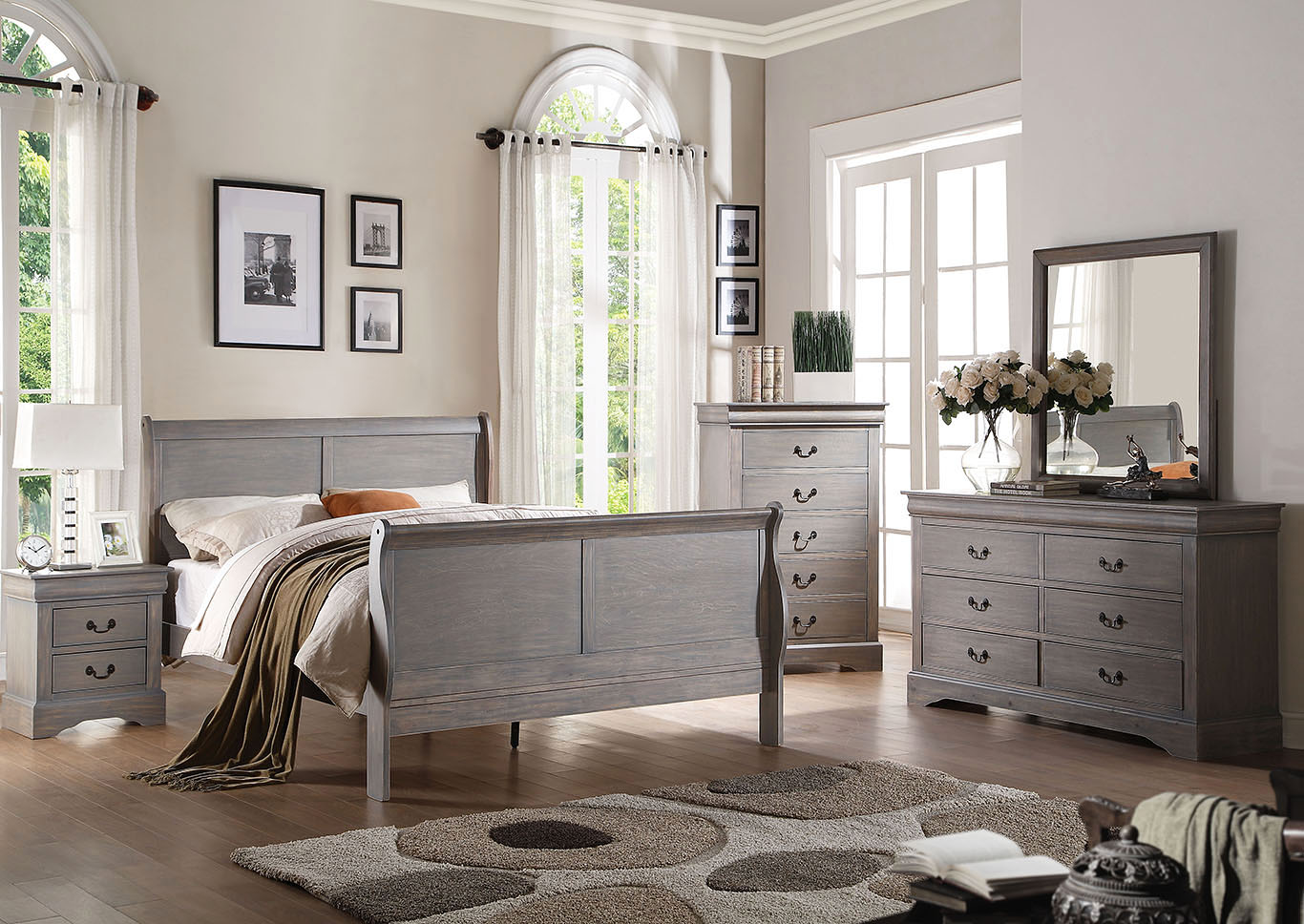 Louis Philippe III Antique Gray Full Bed NY Furniture Direct - Freeport, NY