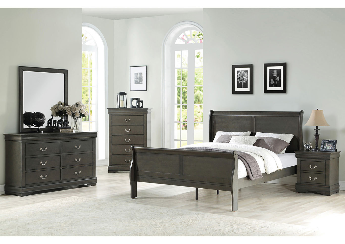 5th Avenue Furniture Mi Louis Philippe Gray Eastern King Bed