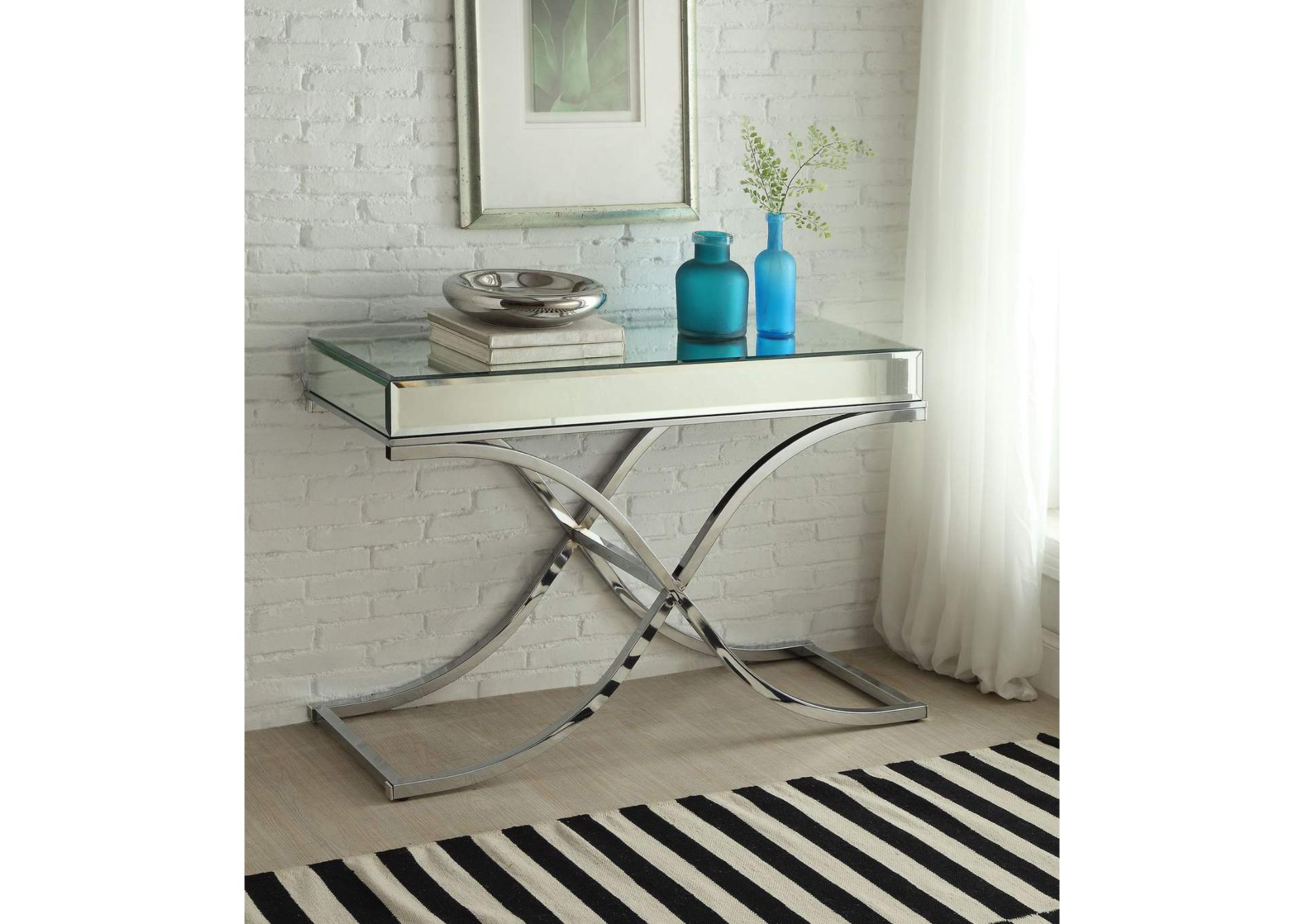 Furniture To Go Brooklyn Ny Yuri Mirrored Top Chrome Sofa Table