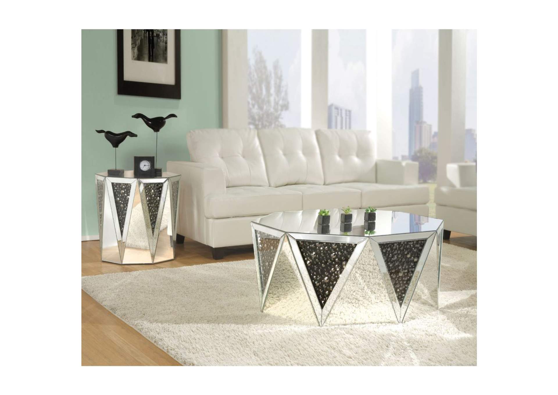 Best Buy Furniture And Mattress Noor Mirrored Faux Gemstones End Table