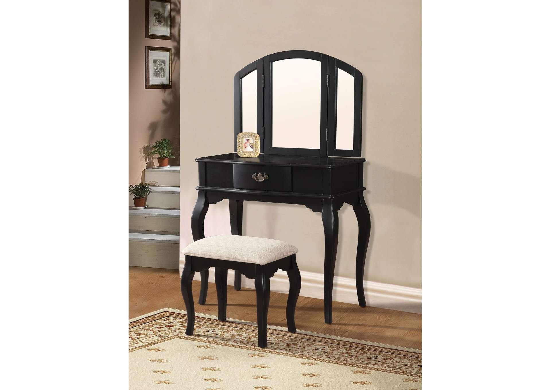Spark Furniture Maren Black Vanity Desk W Mirror And Stool