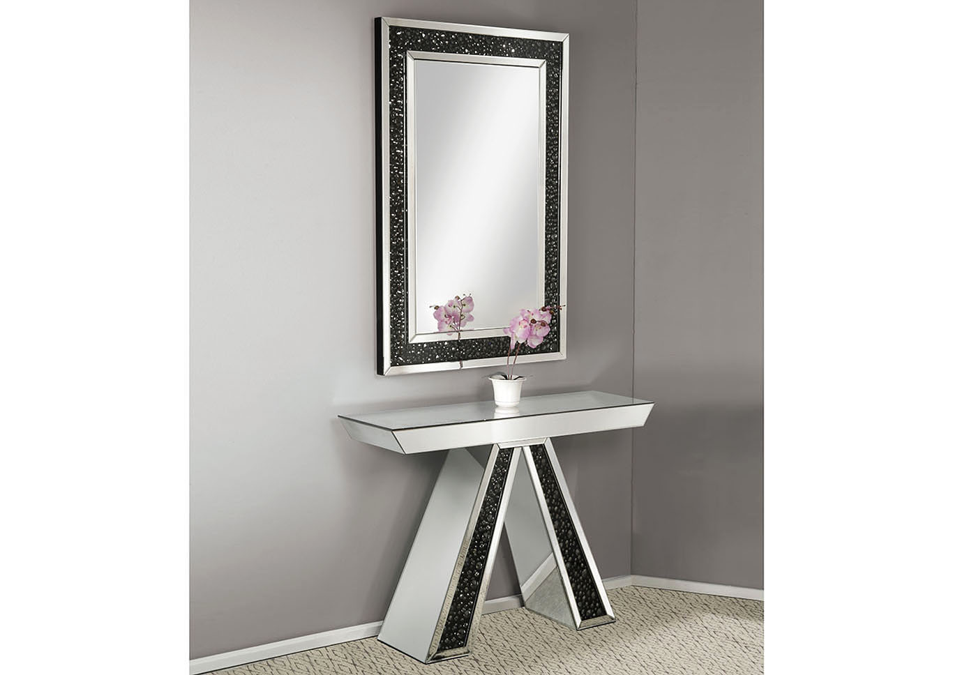 Wine Country Furniture Noor Mirrored Faux Gemstones Console Table