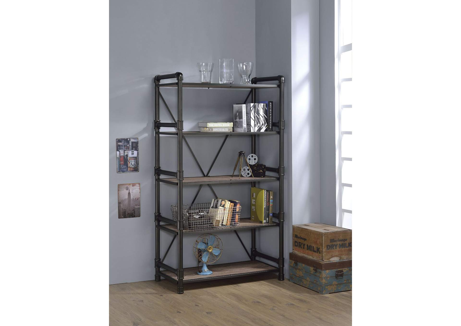 Best Buy Furniture And Mattress Caitlin Rustic Oak Black Bookshelf