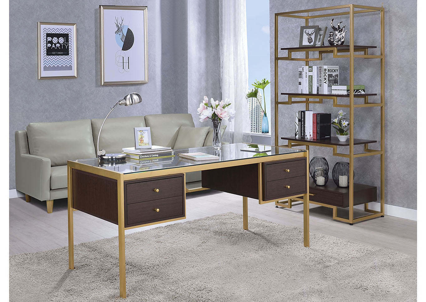 Best Buy Furniture And Mattress Yumia Gold Clear Glass Desk