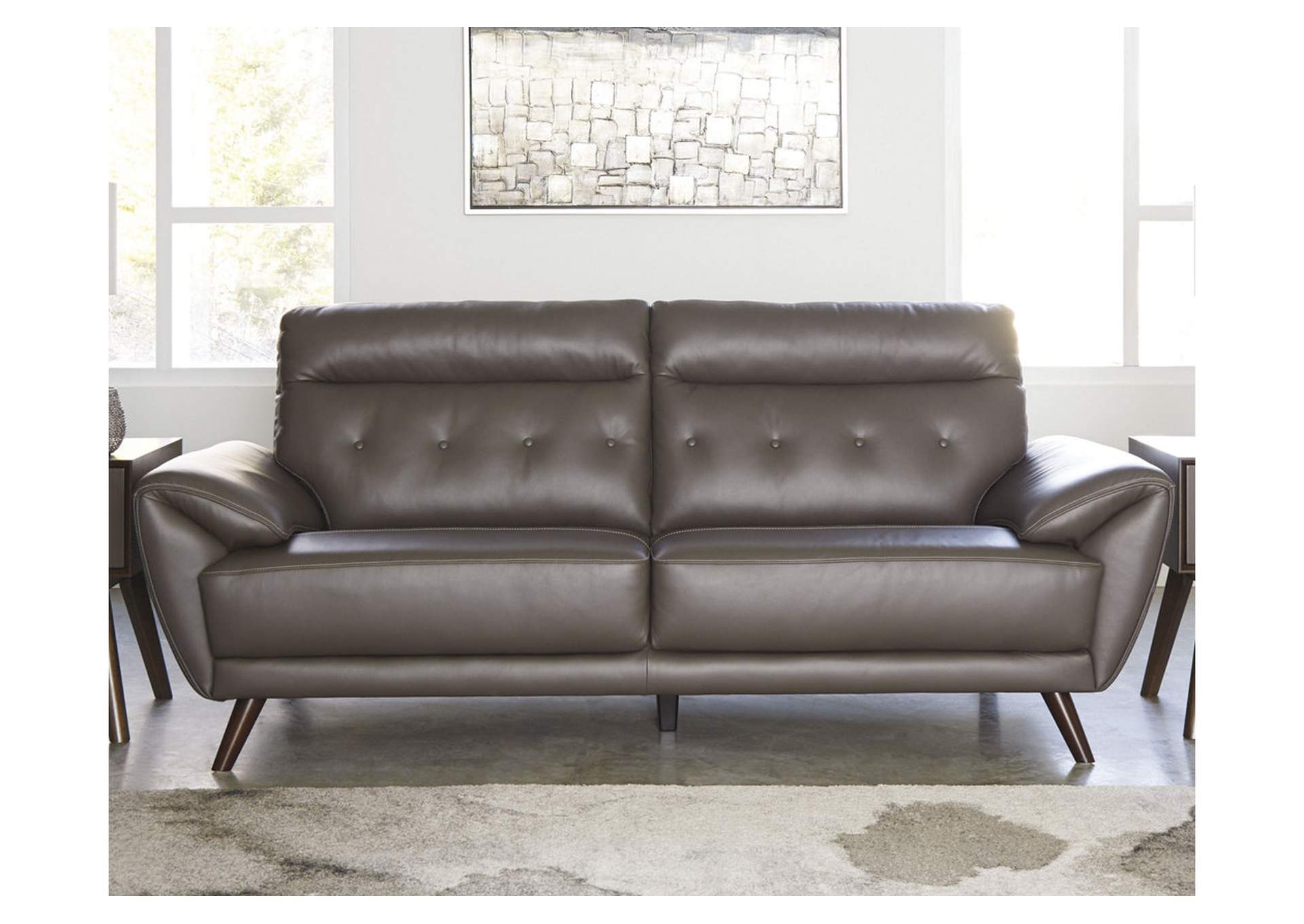 Curly S Furniture Sissoko Gray Leather Sofa