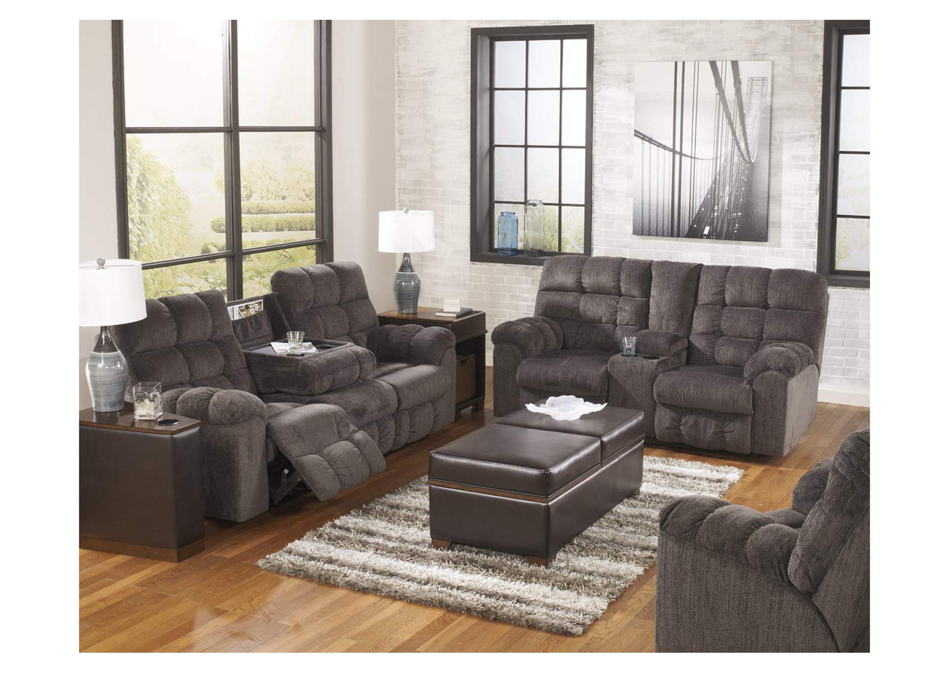 Furniture Exchange Acieona Slate Reclining Sofa W Drop Down Table