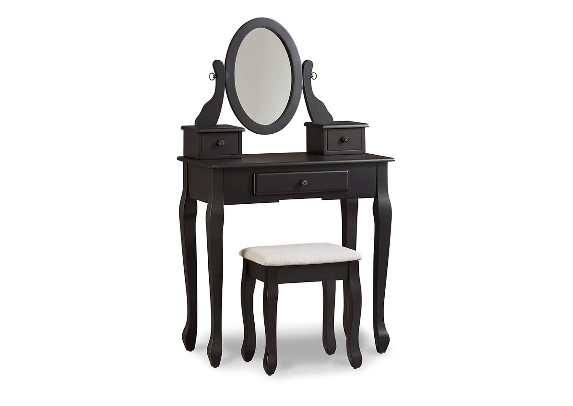 Curly S Furniture Huey Vineyard Black Vanity W Mirror Stool