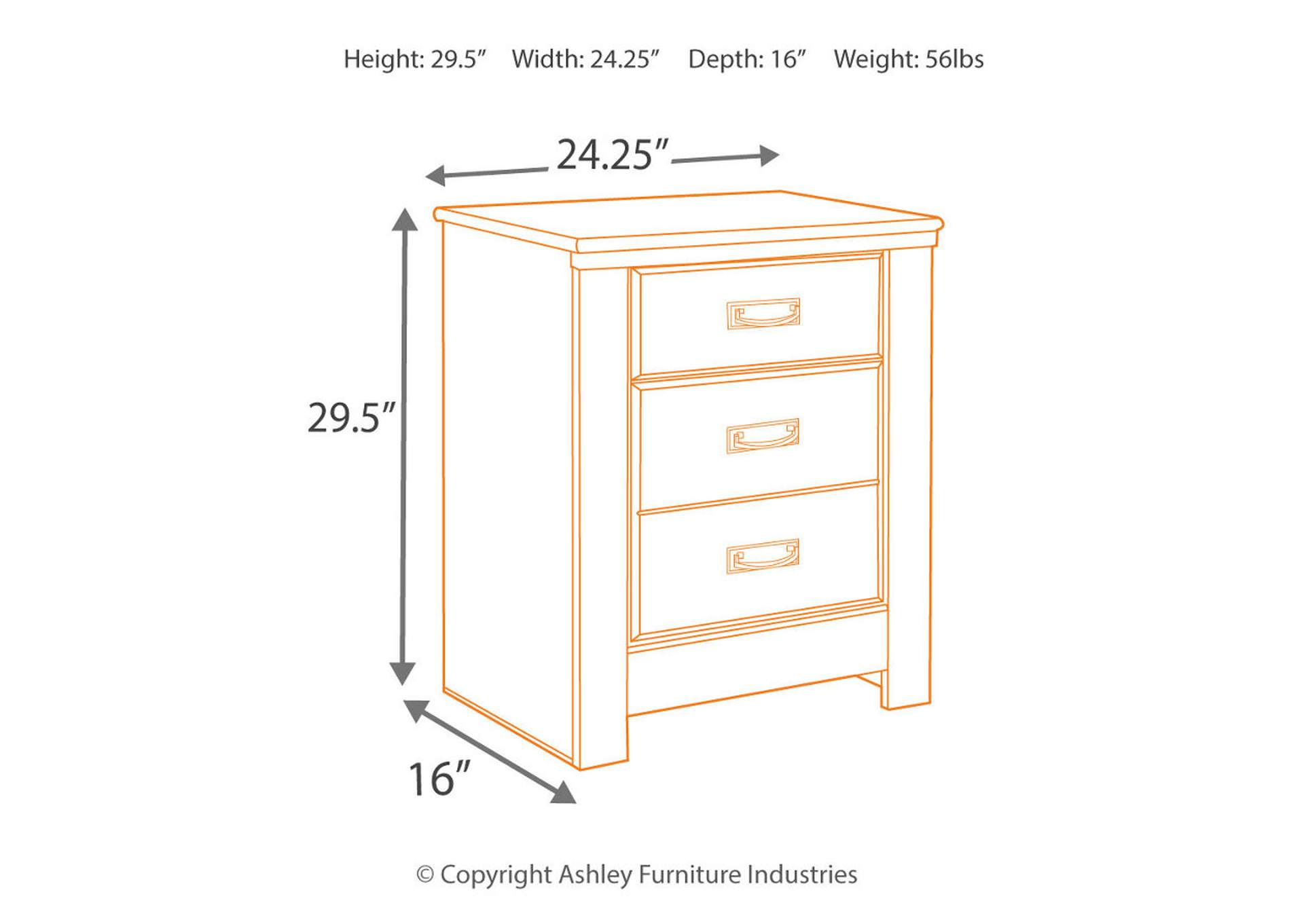 Размеры тумбы. B719-92 тумба прикроватная Flynnter, Ashley Furniture. Teodora Night Stand чертеж.