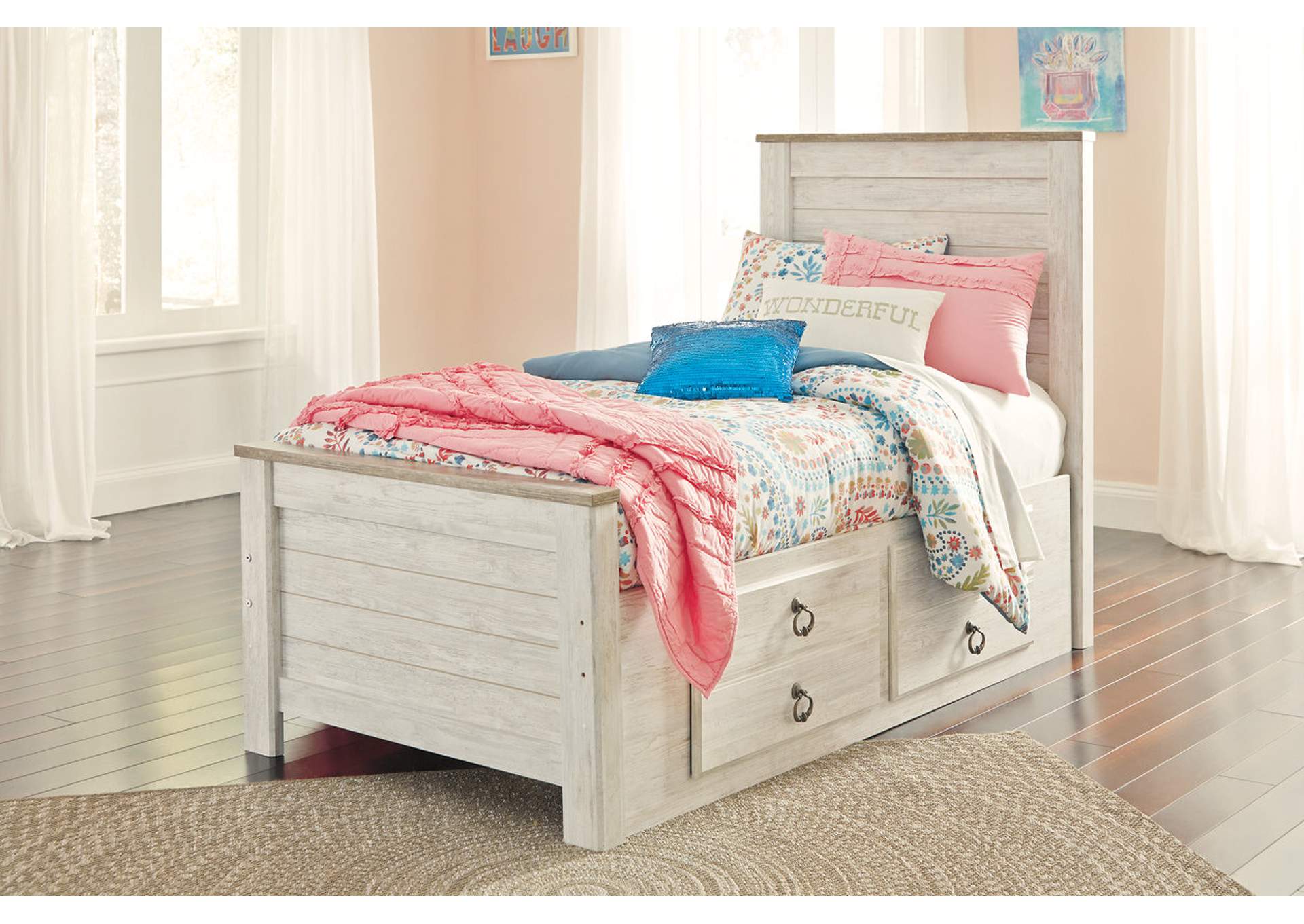 Major Discount Furniture Willowton Whitewash Twin Storage Bed