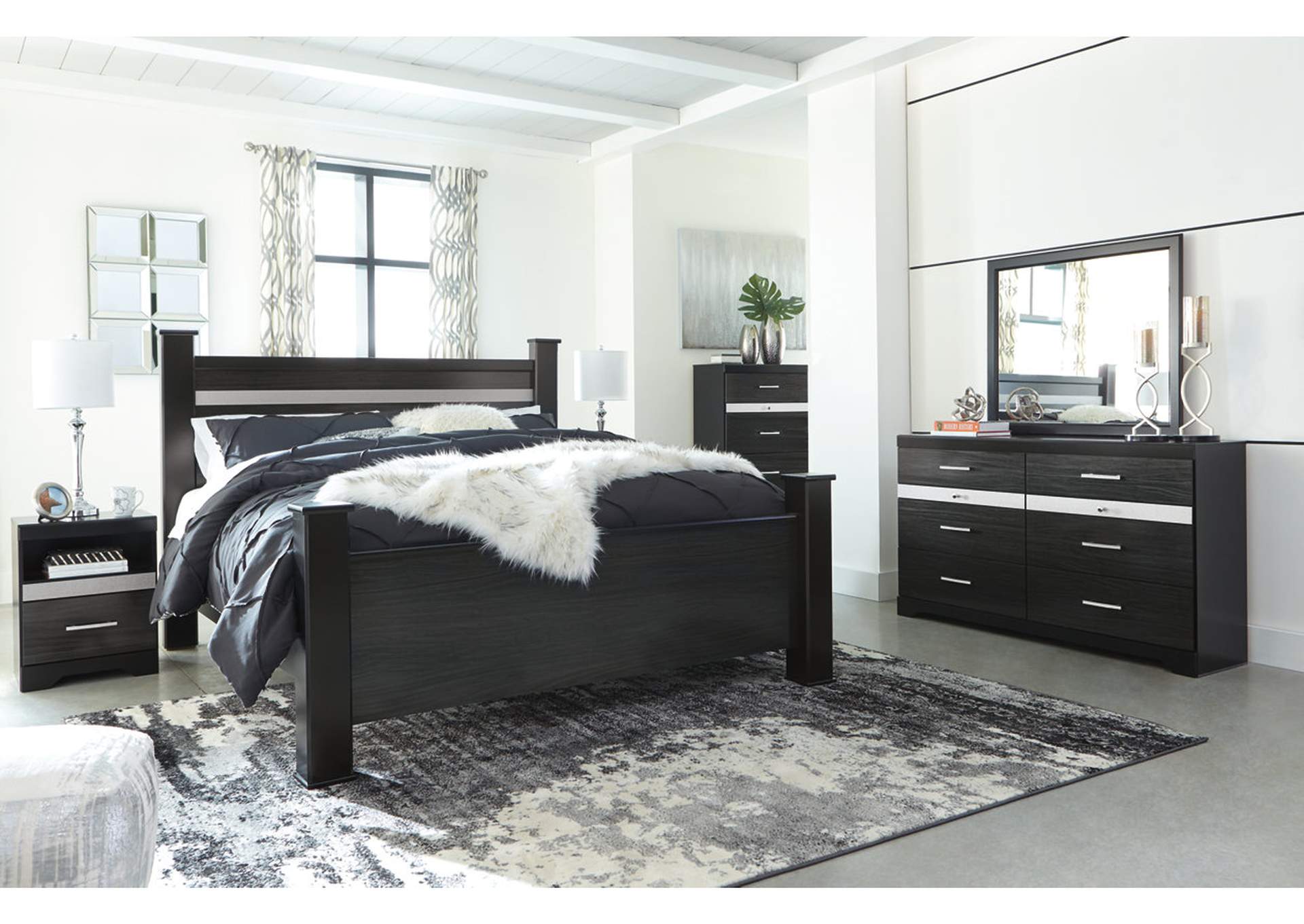 Brothers Fine Furniture Starberry Black King Poster Bed And