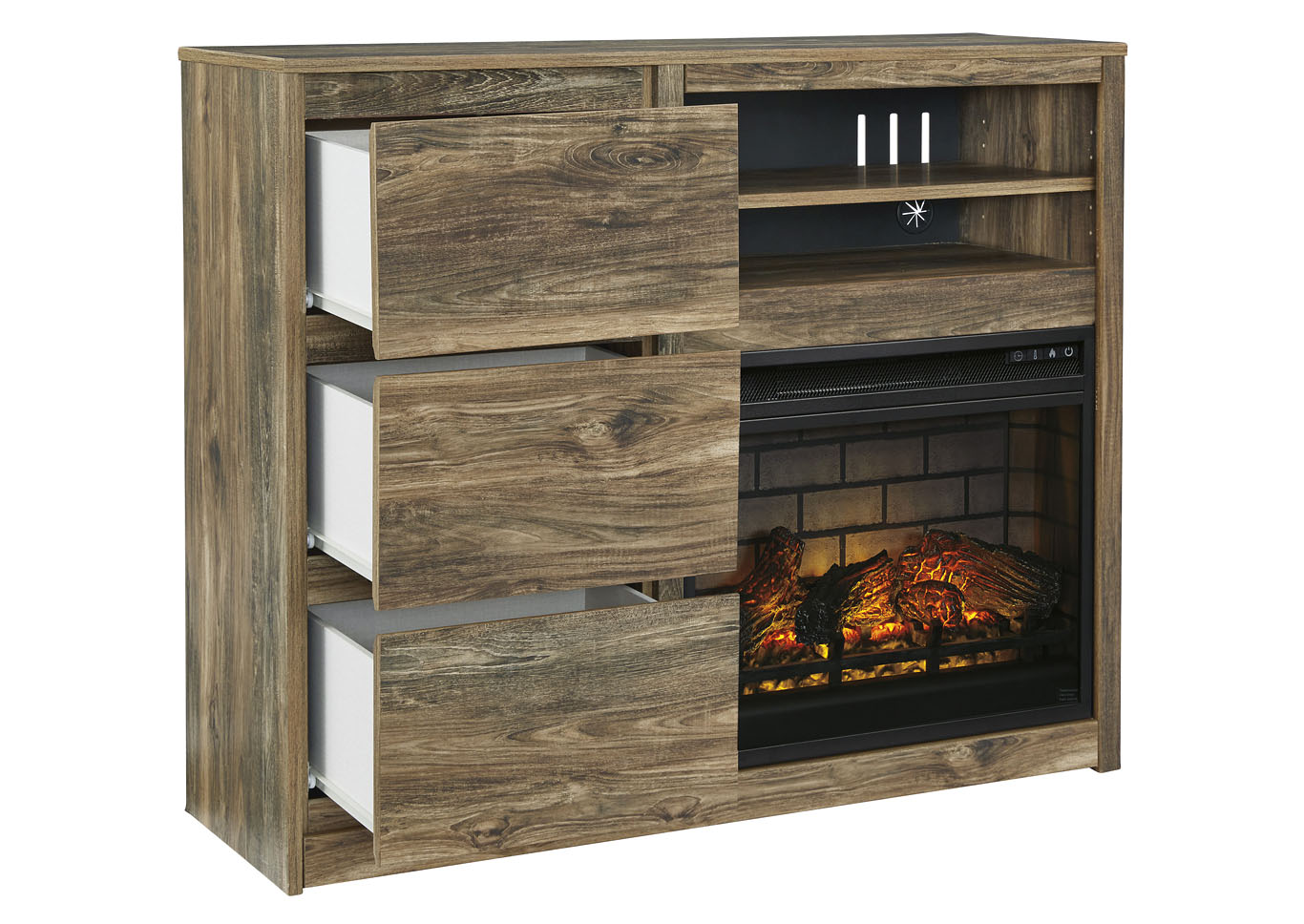 Foothills Family Furniture Rusthaven Brown Media Chest W Fireplace