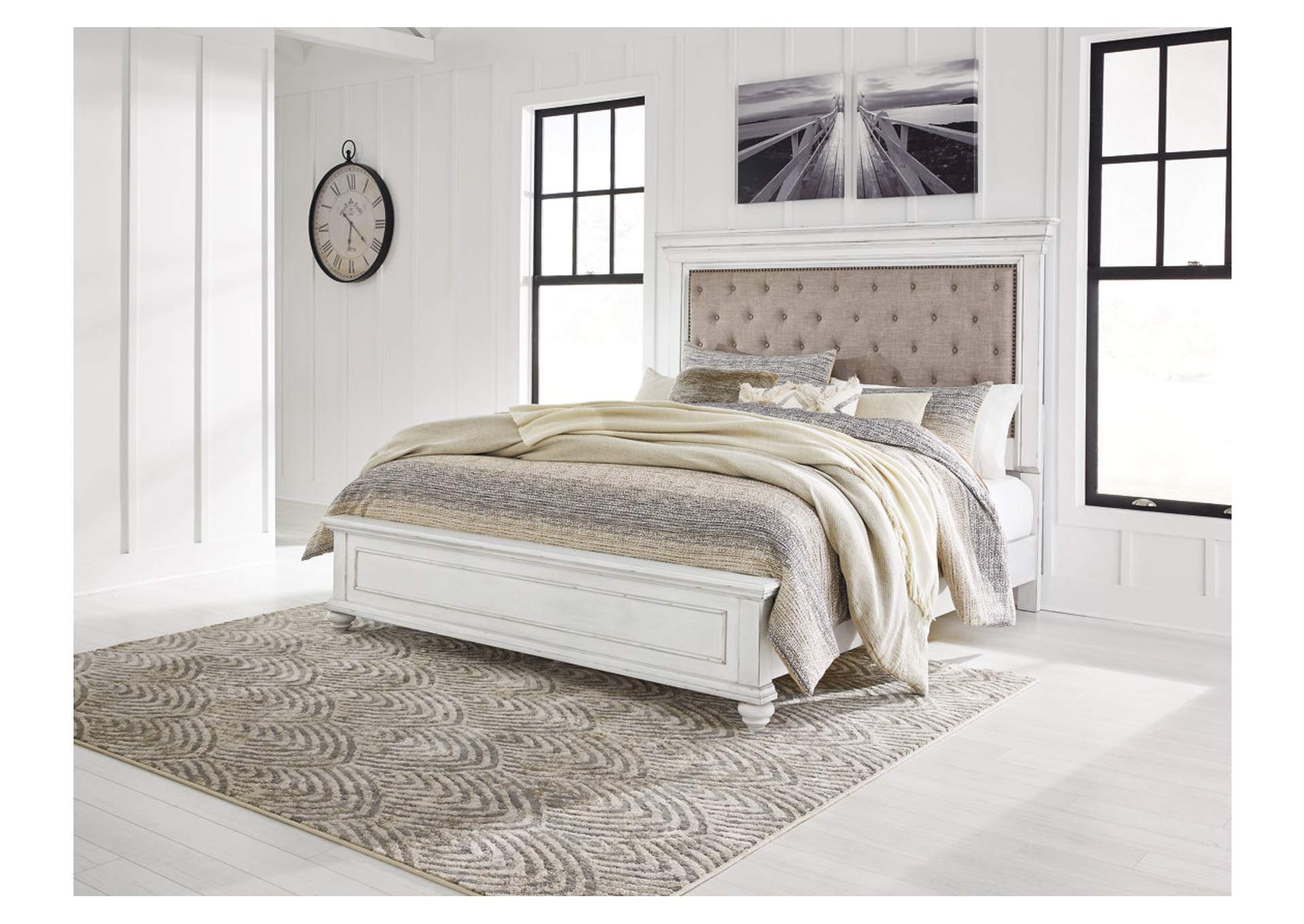 Kanwyn Whitewash Queen Upholstered Panel Bed Warehouse Furniture