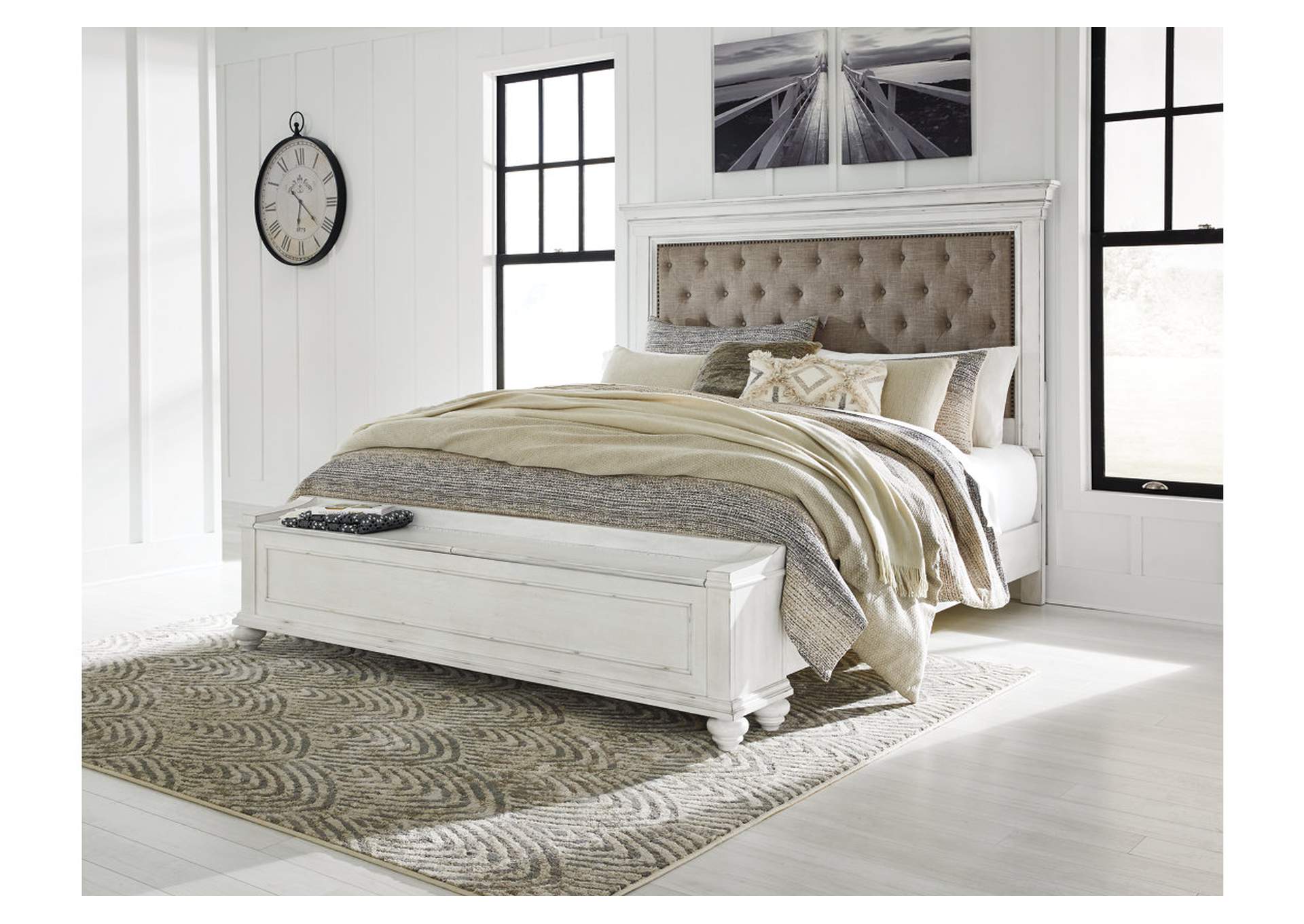 Kanwyn Whitewash King Upholstered Storage Bed Star Furniture